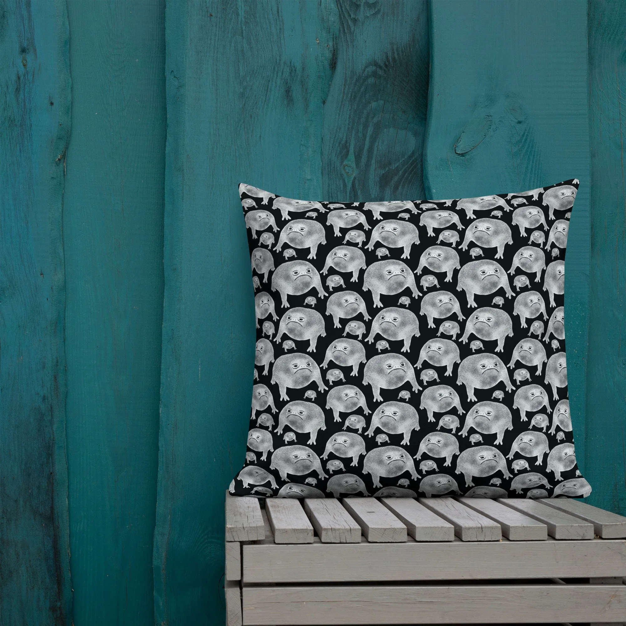 Stylized Frog Repeat Pattern Throw Pillow