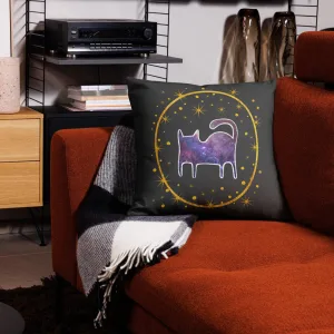 Cosmic Cat Silhouette Throw Pillow