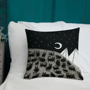 Black Cats Under Crescent Moon Throw Pillow