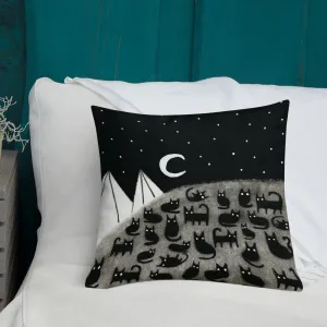 Black Cats Under Crescent Moon Throw Pillow