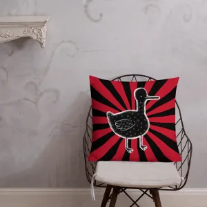 Black Duck on Red Rays Throw Pillow