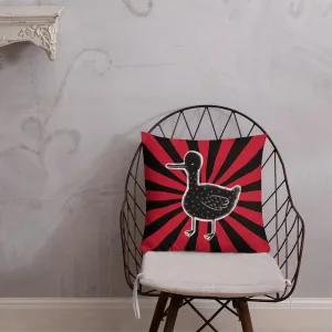 Black Duck on Red Rays Throw Pillow