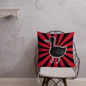 Black Duck on Red Rays Throw Pillow