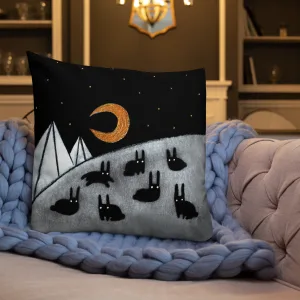 Rabbit and Moon Night Scene Throw Pillow