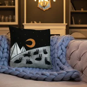 Rabbit and Moon Night Scene Throw Pillow