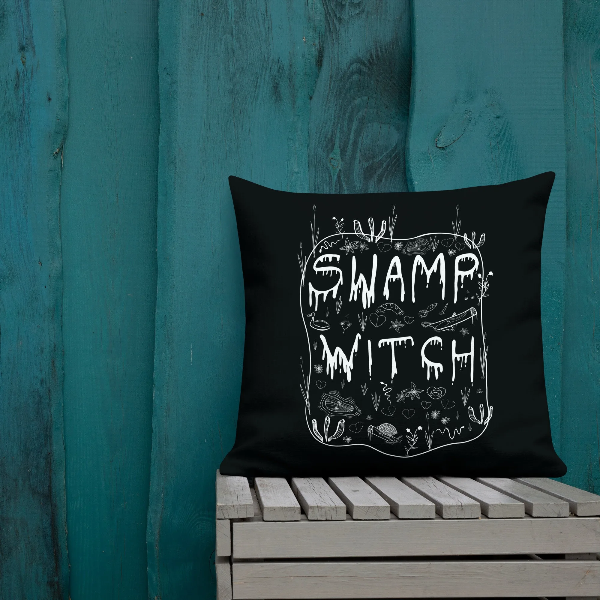 "Swamp Witch" Themed Text Throw Pillow
