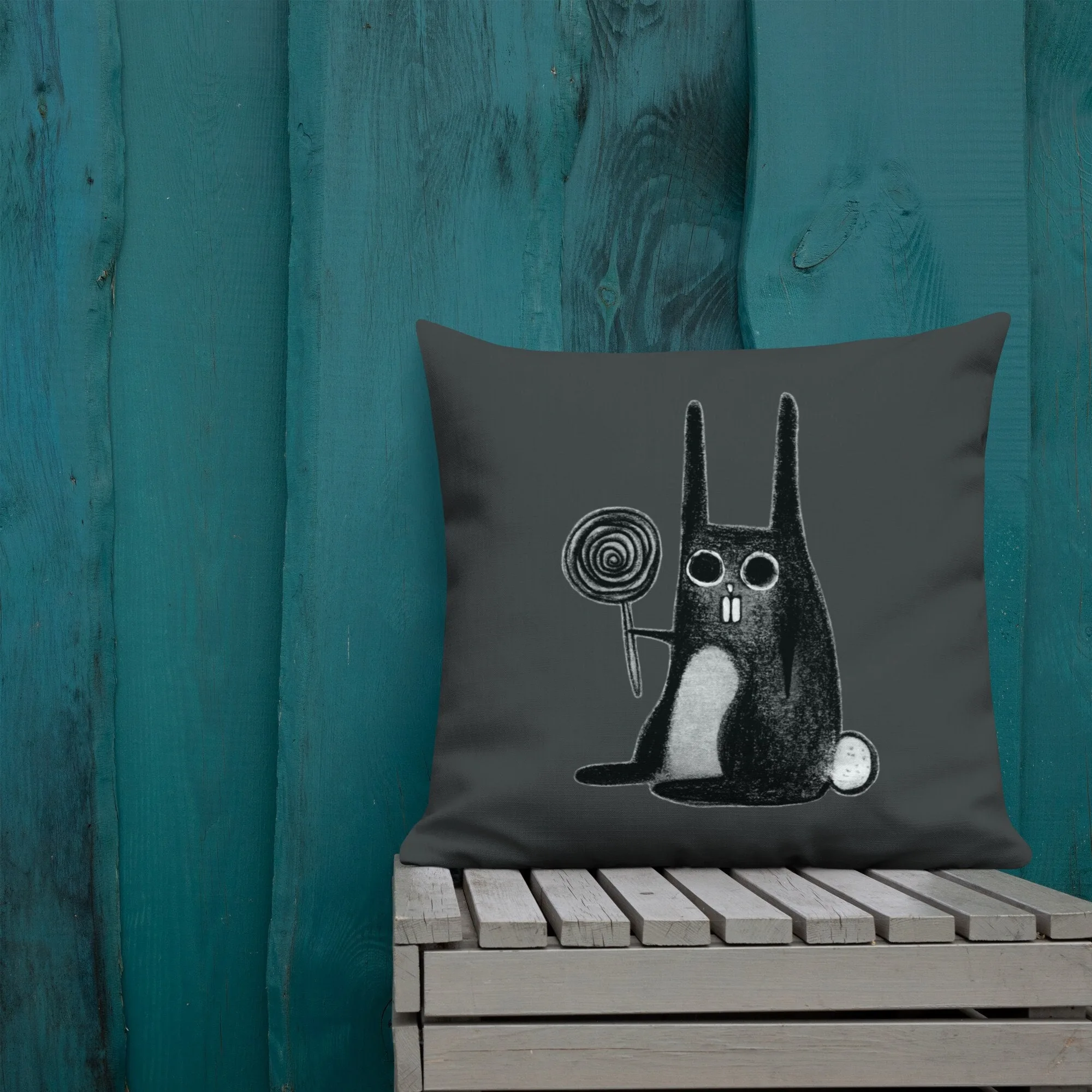 Stylized Rabbit with Lollipop Throw Pillow