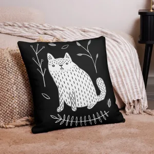 White Cat and Foliage Throw Pillow
