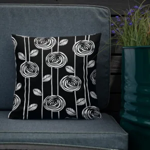 Abstract Black and White Rose Throw Pillow