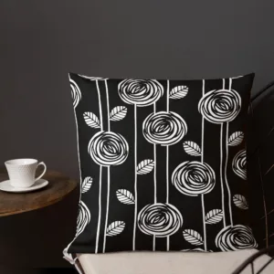 Abstract Black and White Rose Throw Pillow