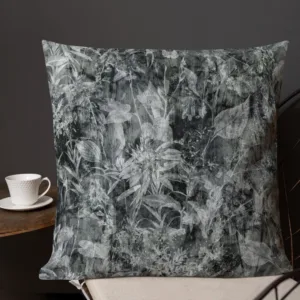 Black and Gray Vintage Floral Throw Pillow