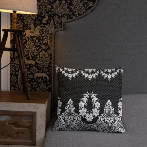 Black and White Floral Lace Pattern Throw Pillow