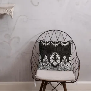 Black and White Floral Lace Pattern Throw Pillow