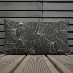 Black and White Ginkgo Leaves Throw Pillow