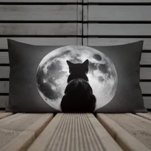 Black Cat Gazing at the Moon Throw Pillow