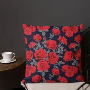 Dark Romance Red Roses on Black Throw Pillow