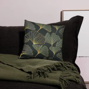 Golden Ginkgo Leaf Pattern Throw Pillow