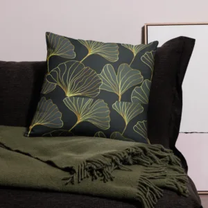 Golden Ginkgo Leaf Pattern Throw Pillow