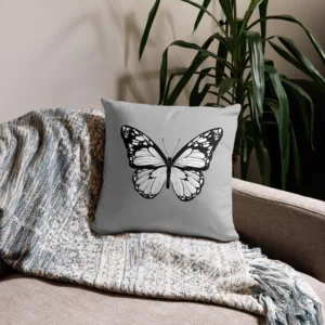 Monochrome Black and White Butterfly Throw Pillow