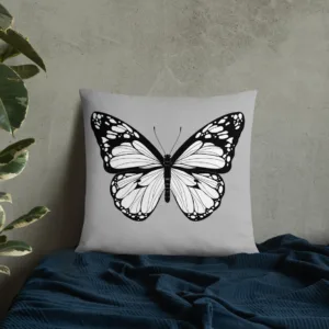 Monochrome Black and White Butterfly Throw Pillow