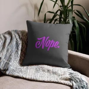 "Nope." Purple on Gray Throw Pillow
