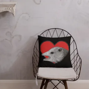 Screaming Opossum in Red Heart Throw Pillow