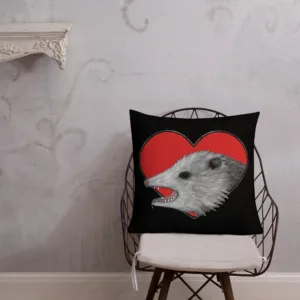 Screaming Opossum in Red Heart Throw Pillow