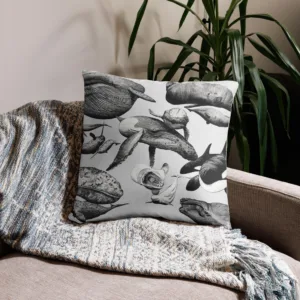Whale Collage Black and White Throw Pillow