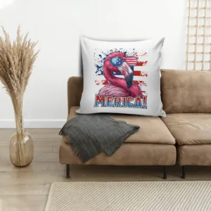 4th Of July Merica Flamingo Throw Pillow