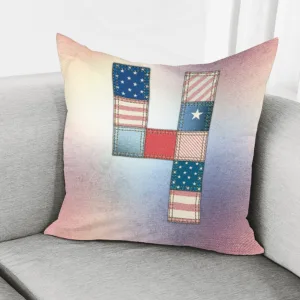 4th of July USA Denim Patchwork Print Throw Pillow With Inner Home Decor