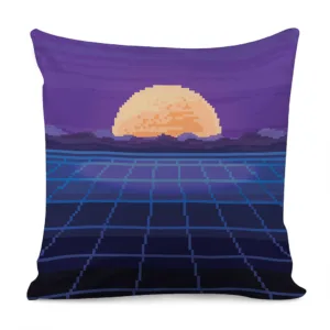 8-Bit Pixel Digital Landscape Print Throw Pillow With Inner Home Decor