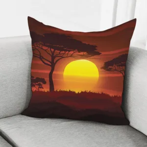 African Savanna Sunset Print Throw Pillow With Inner Home Decor